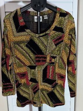 Vintage Chico's Metallic Olive and Black Knit Top